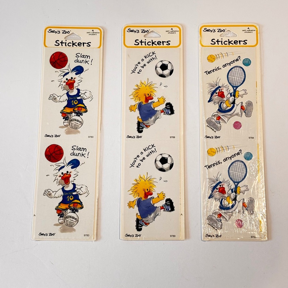 Suzy's Zoo Vintage Stickers Set Sports Basketball Soccer Tennis 9760 9789 9784